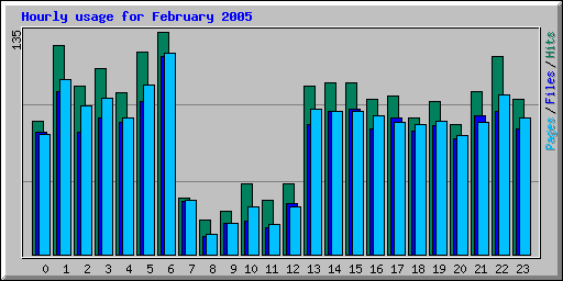 Hourly usage for February 2005